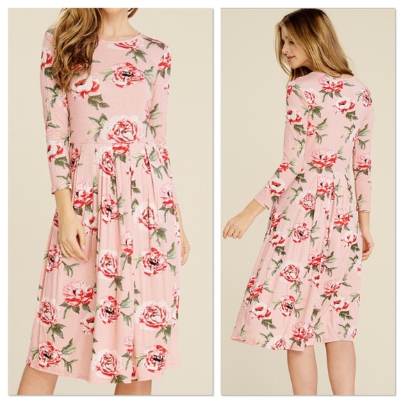 Blush Floral 3/4 Sleeve Dress - Picture 4 of 5